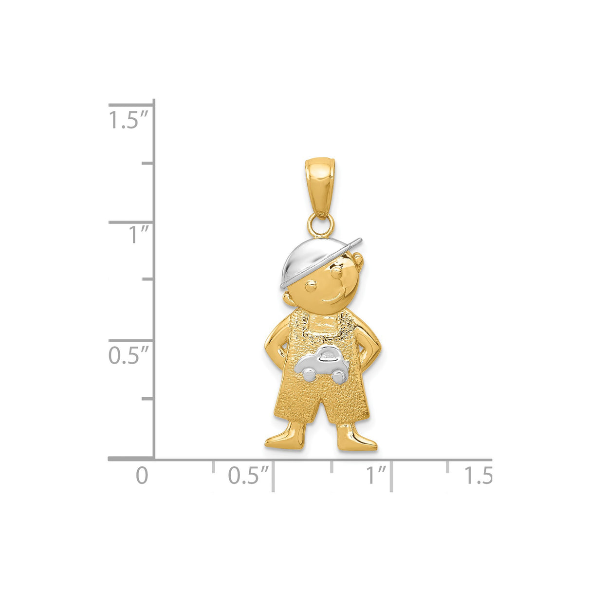 14k Multi-Tone Gold Boy in Overalls Pendant with Toy Car and Cap Detail