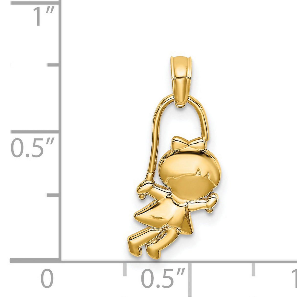 14k Yellow Gold Pendant with Girl on Swing, Sentimental Family Charm Design