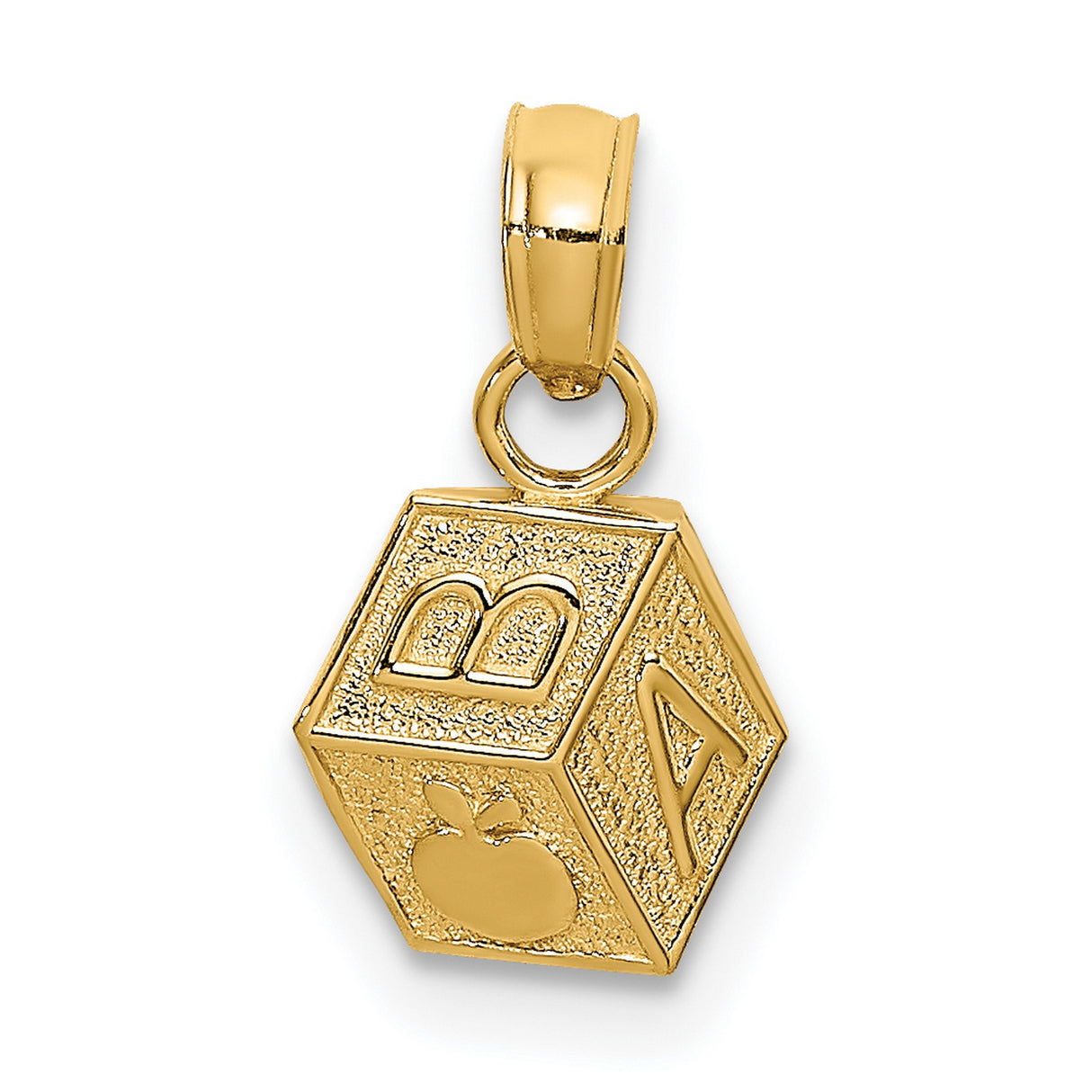 14k Yellow Gold Pendant with Apple, Book, and Alphabet Engraving, Education Theme Charm