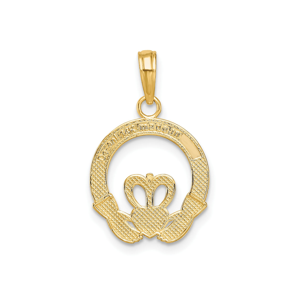 14k Yellow Gold Claddagh Pendant with Crowned Heart and Hands, Irish Heritage Jewelry
