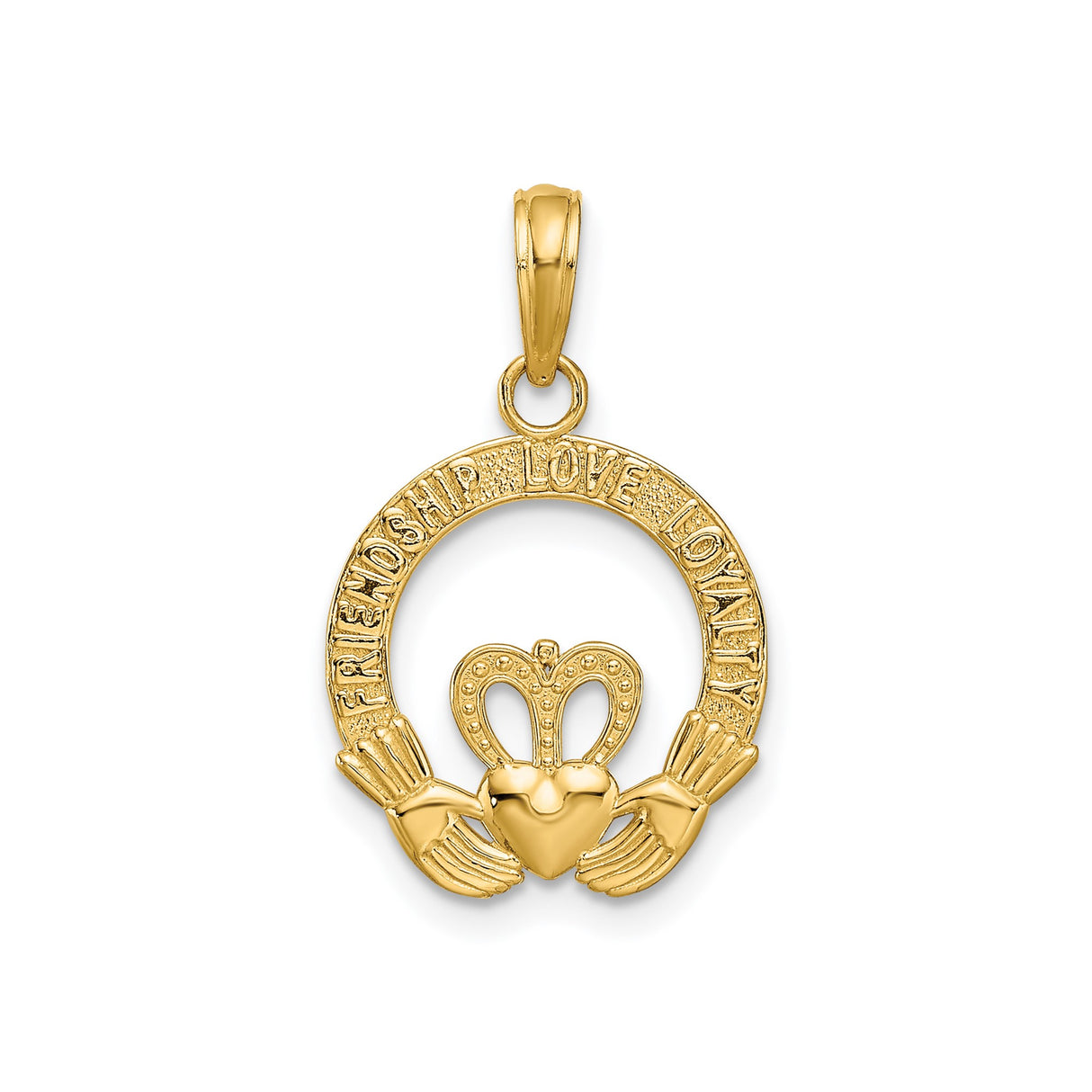 14k Yellow Gold Claddagh Pendant with Crowned Heart and Hands, Irish Heritage Jewelry