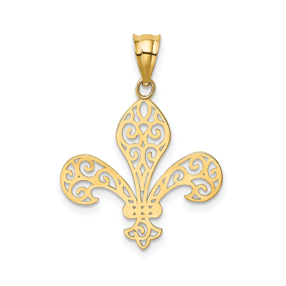 14k Yellow Gold Fleur-de-Lis Pendant with Filigree Detailing, Classic French Heritage Design