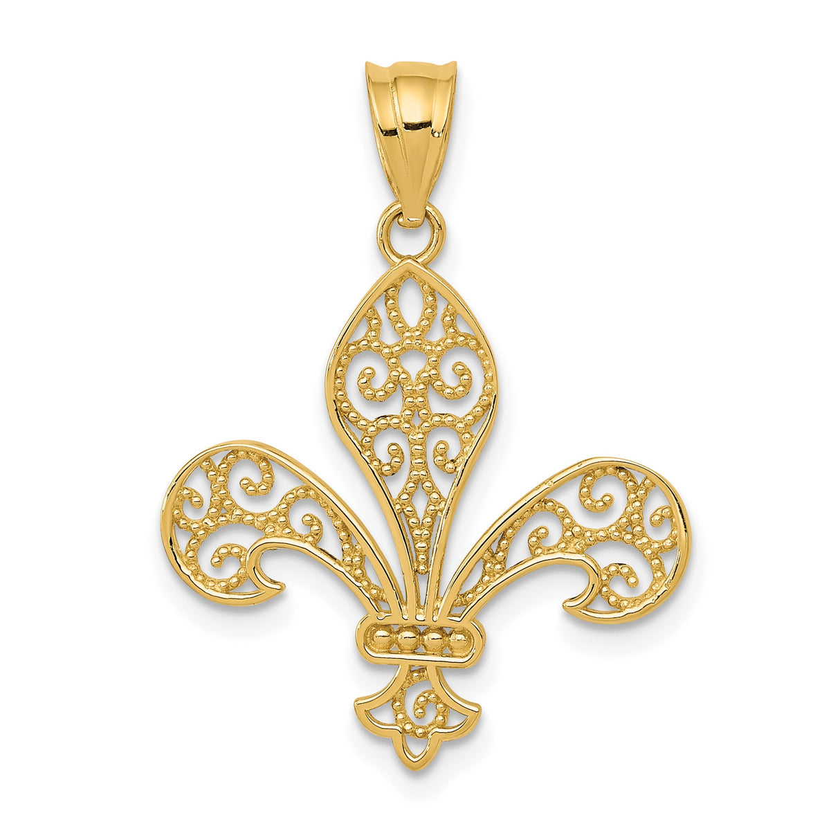 14k Yellow Gold Fleur-de-Lis Pendant with Filigree Detailing, Classic French Heritage Design