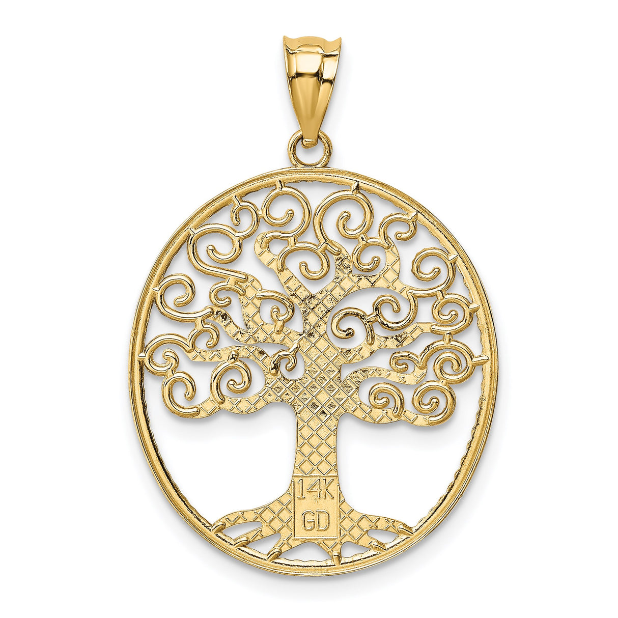 14k Multi-Tone Gold Tree of Life Pendant with Scrollwork Branches in Circle Frame