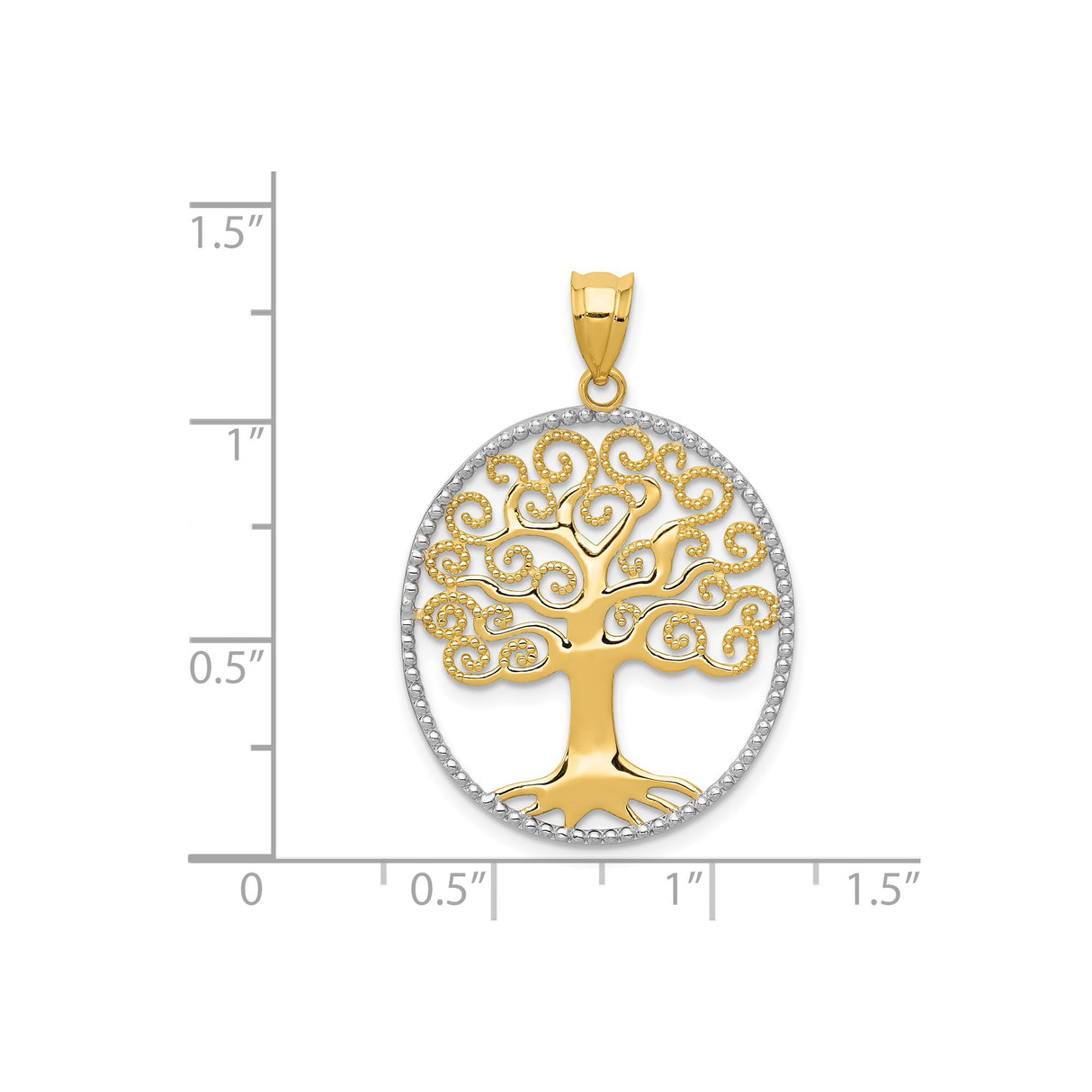 14k Multi-Tone Gold Tree of Life Pendant with Scrollwork Branches in Circle Frame