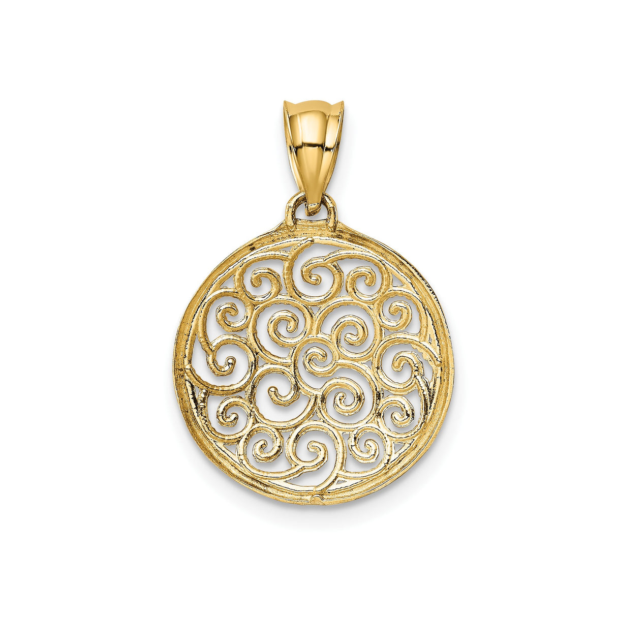 14k Multi-Tone Gold Pendant, Round Filigree Design with Swirling Openwork Pattern for Women