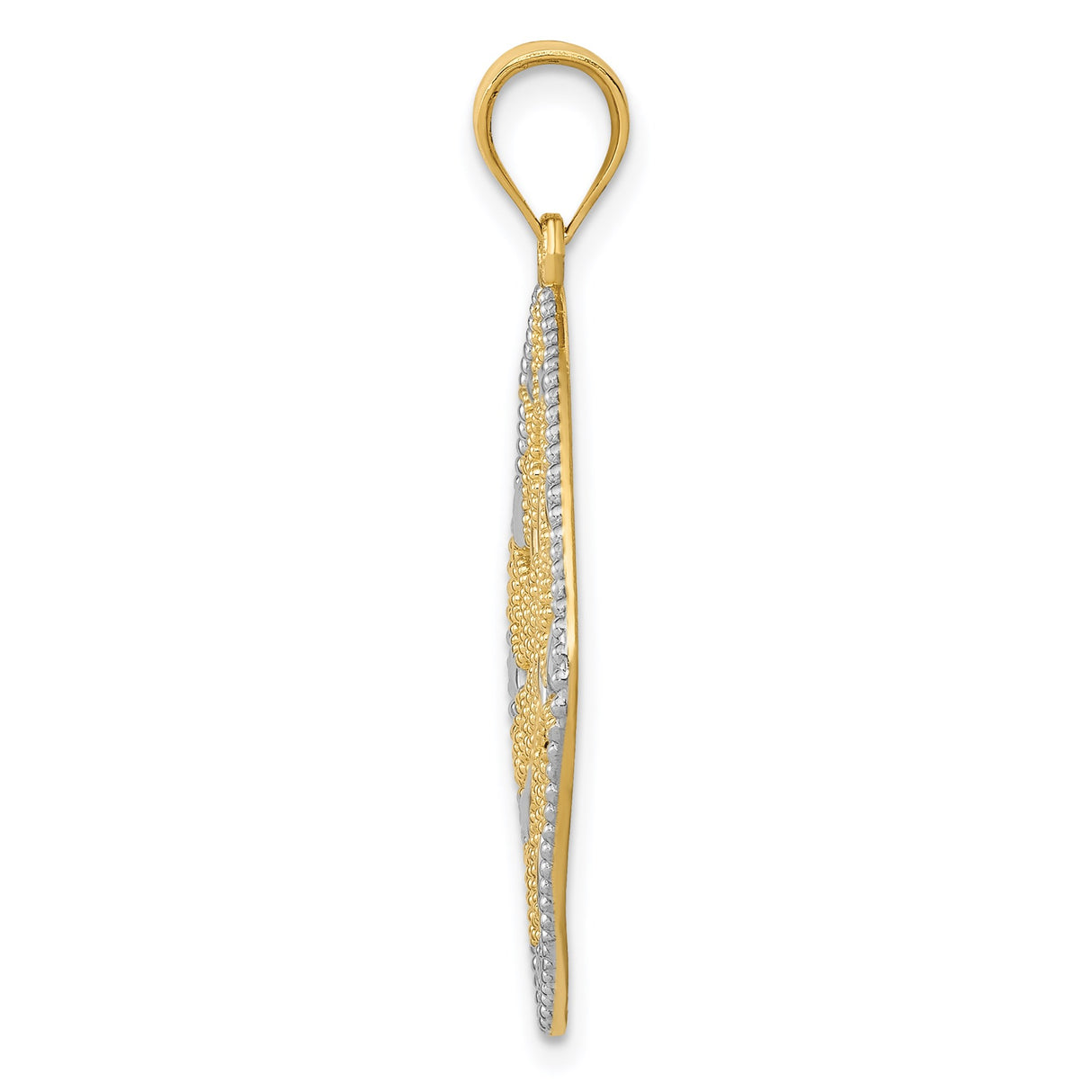 14k Two-Tone Gold Diamond-Shaped Pendant with Filigree Scroll and Leaf Design for Women