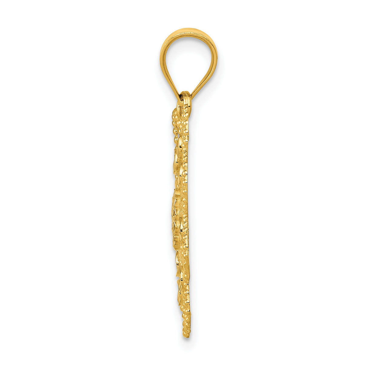 14k Yellow Gold and Rhodium Flower Pendant with Filigree Swirls and Diamond-Cut Accents