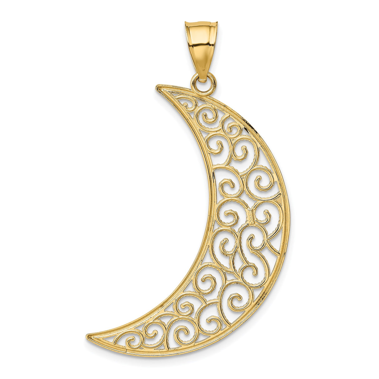 14k Yellow Gold Crescent Moon Pendant with Filigree Scrollwork, Celestial Boho Jewelry for Women
