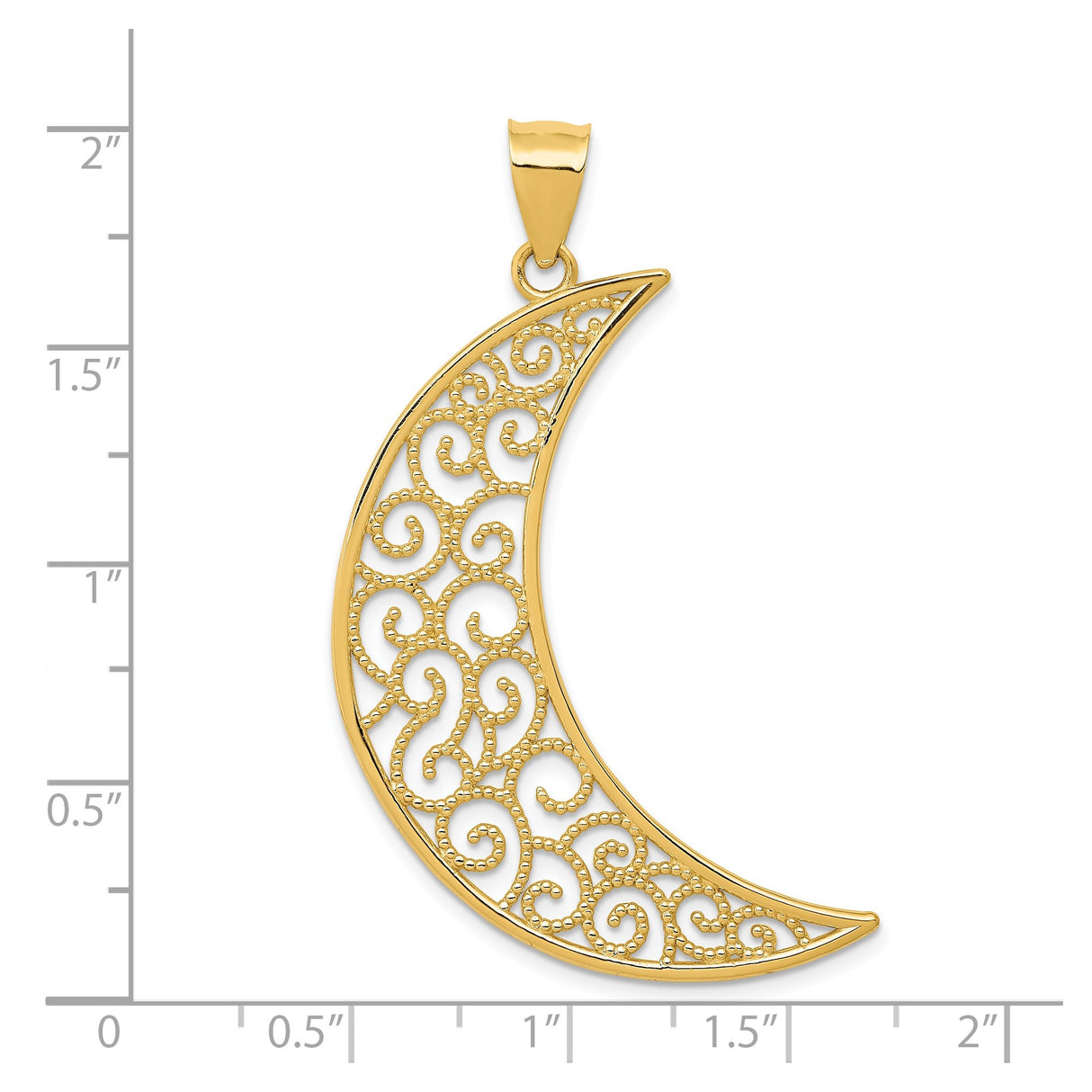 14k Yellow Gold Crescent Moon Pendant with Filigree Scrollwork, Celestial Boho Jewelry for Women