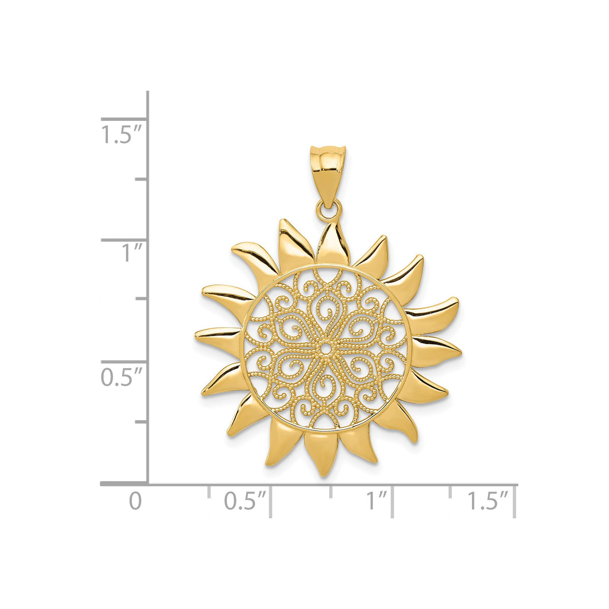 14k Yellow Gold Sunburst Pendant with Filigree Design, Boho Spiritual Symbol for Women
