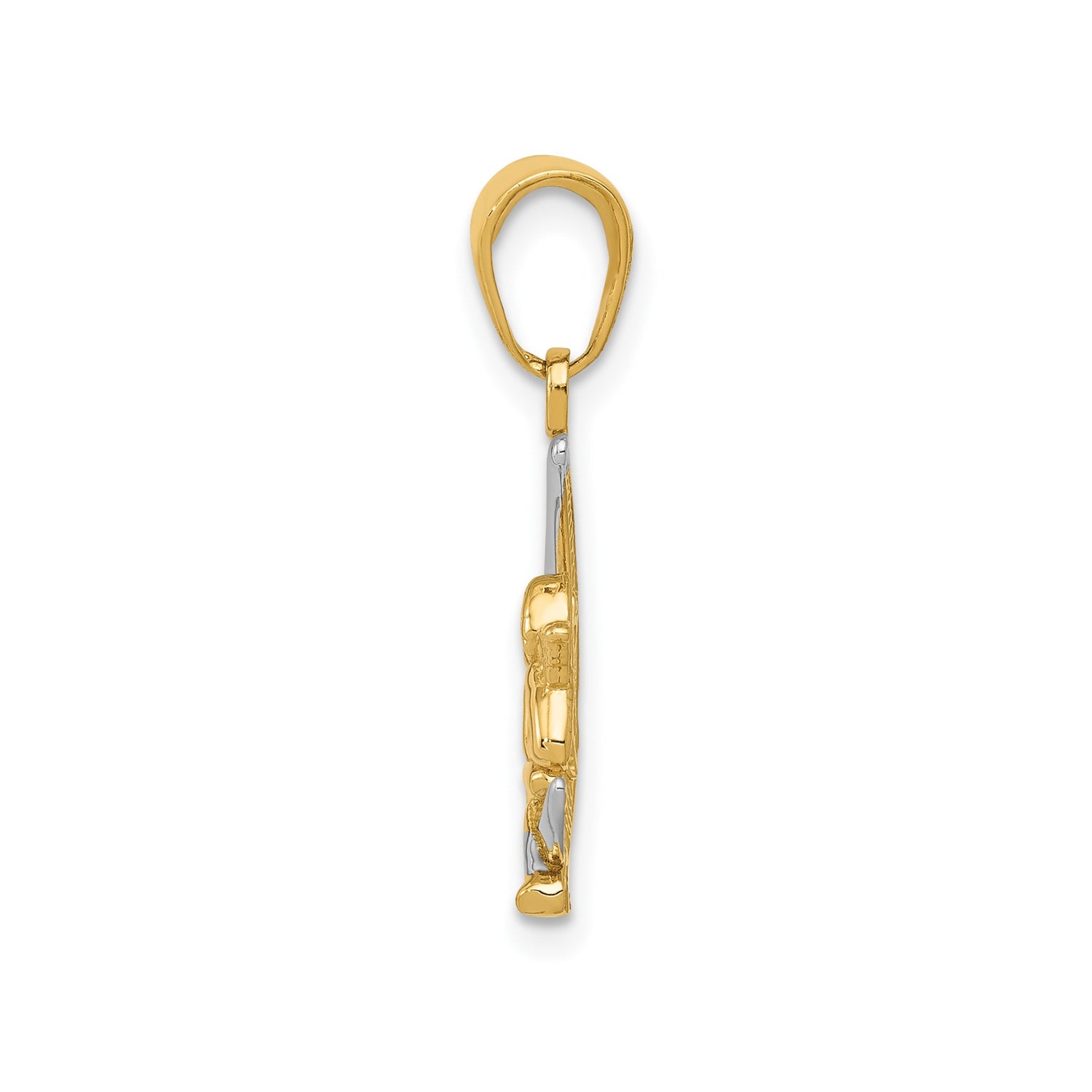 14k Two-Tone Gold Angel on Crescent Moon Pendant, Spiritual Charm for Women or Girls