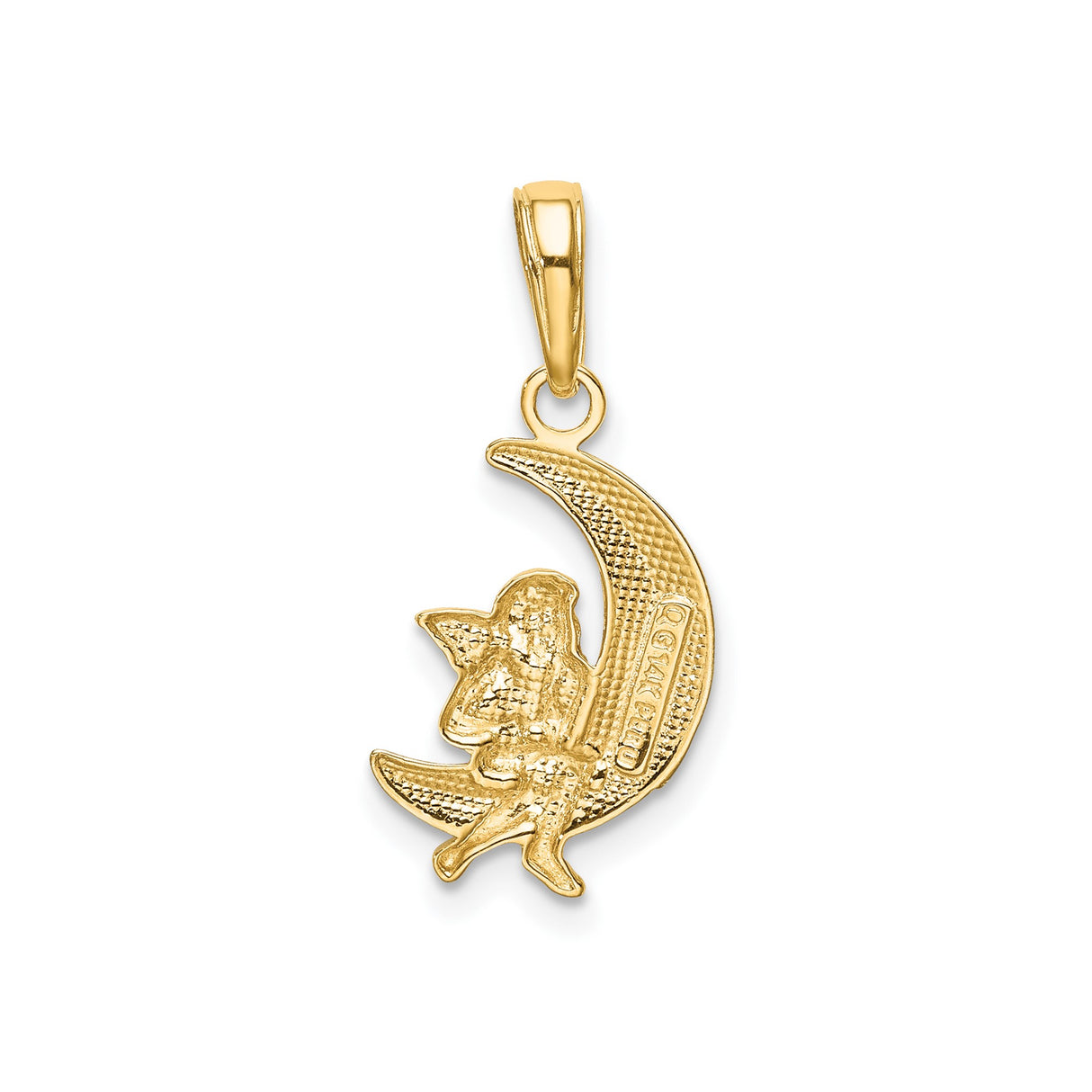 14k Two-Tone Gold Angel on Crescent Moon Pendant, Spiritual Charm for Women or Girls