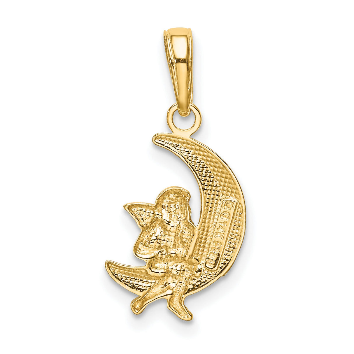 Angel Sitting On Crescent Moon Charm Pendant in Real 14k Multi-Tone Gold