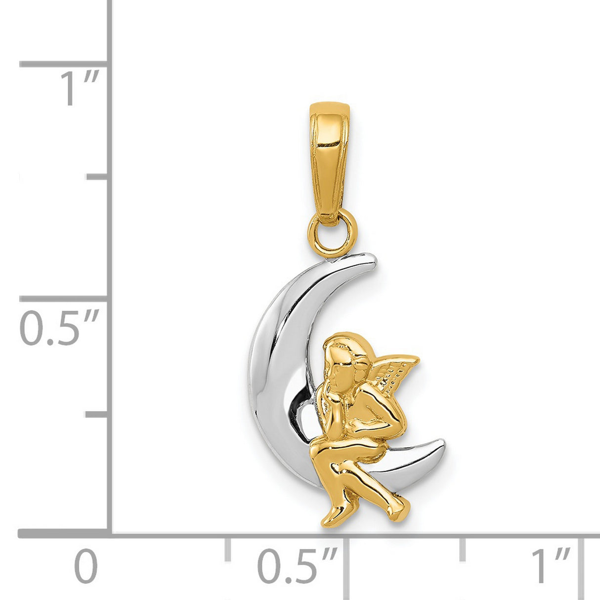 Angel Sitting On Crescent Moon Charm Pendant in Real 14k Multi-Tone Gold