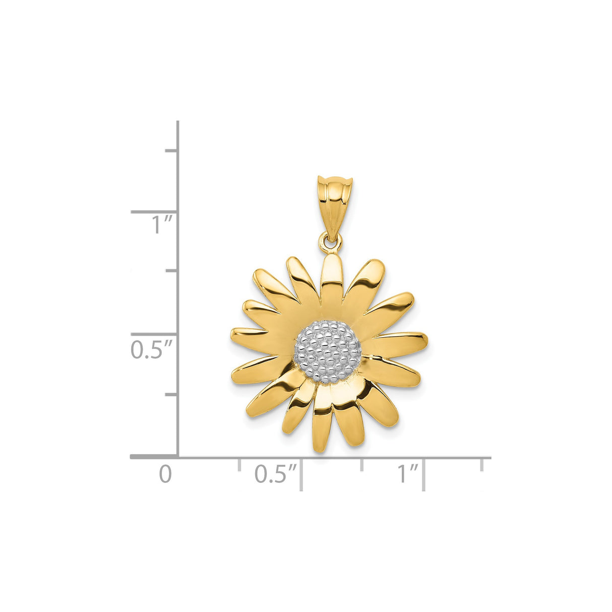 14k Multi-Tone Gold Daisy Flower Pendant with Textured White Center and Polished Petals