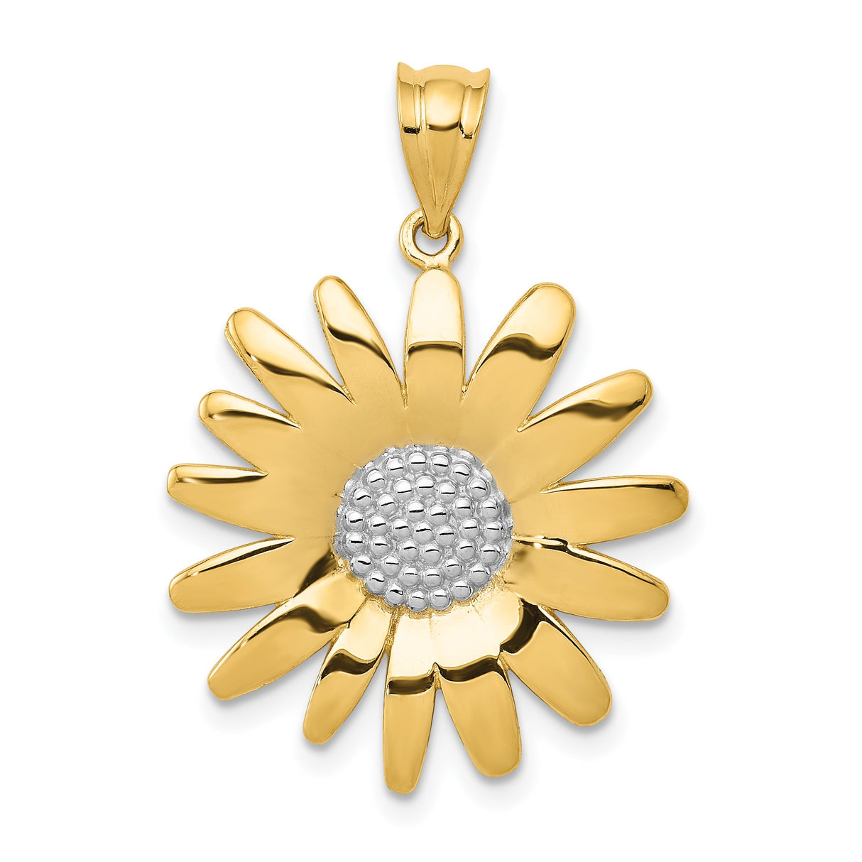 14k Multi-Tone Gold Daisy Flower Pendant with Textured White Center and Polished Petals