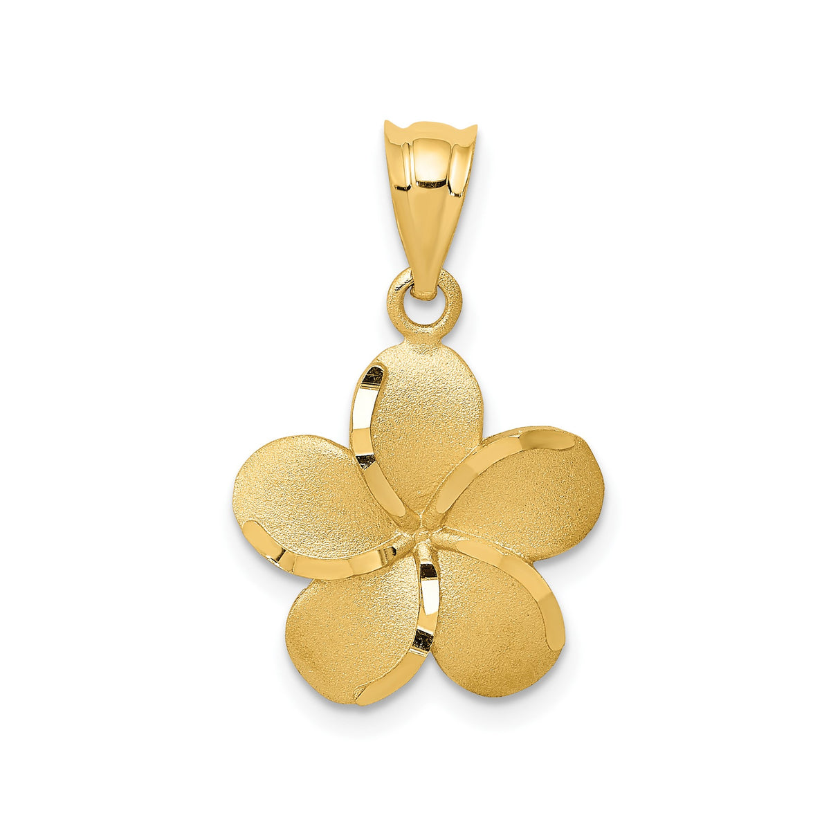 14k Yellow Gold Plumeria Flower Pendant with Textured Blossom Design, Dainty Floral Jewelry
