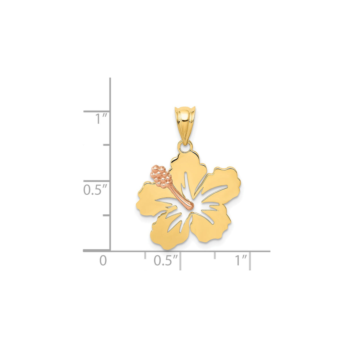 14k Two-Tone Gold Hibiscus Flower Pendant with Polished Stamen, Tropical Floral Charm for Women