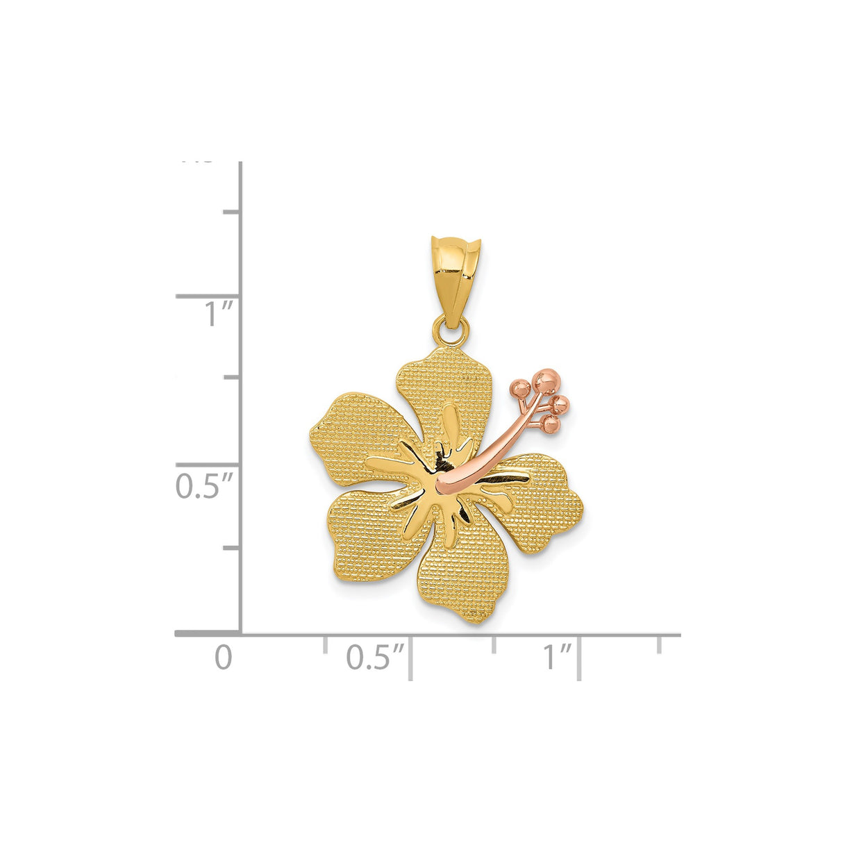 14k Two-Tone Gold Hibiscus Flower Pendant with Textured Petals and Rose Gold Stamen Detail