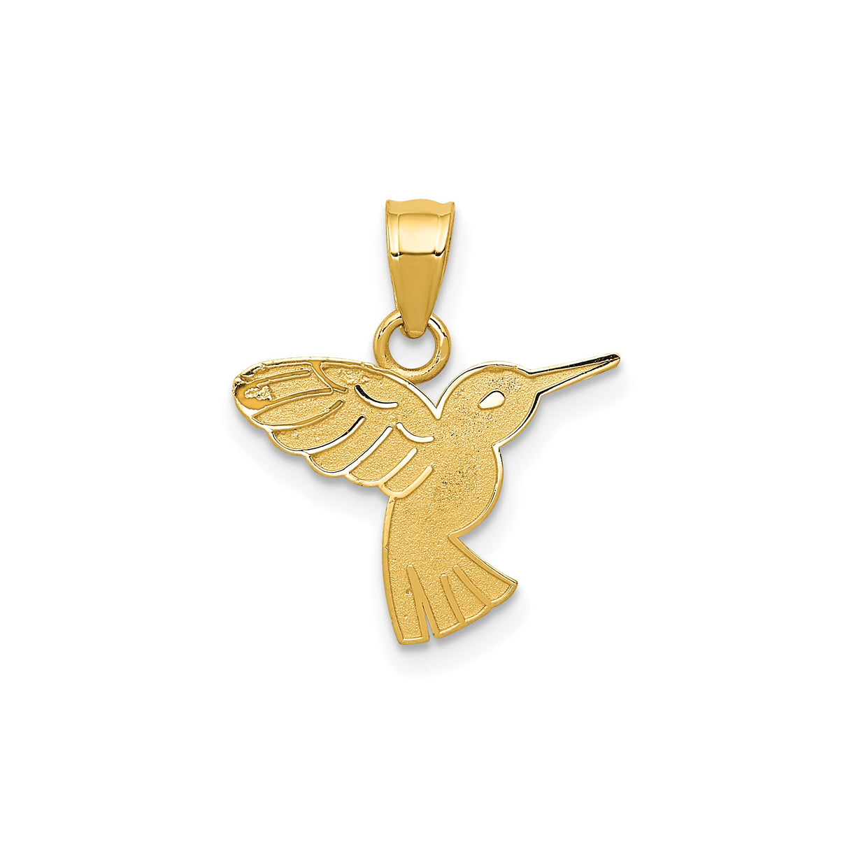 14k Yellow Gold Hummingbird Pendant, Cut-Out Bird Charm Symbolizing Joy and Love