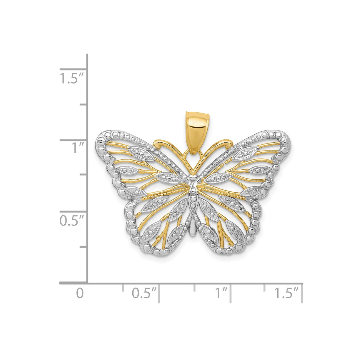 14k Multi-Tone Gold Butterfly Pendant with Textured Openwork Design for Women