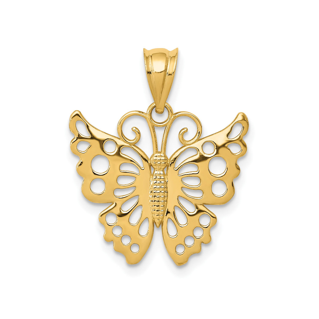 14k Yellow Gold Butterfly Pendant with Openwork Design, Lightweight Nature-Inspired Charm for Women