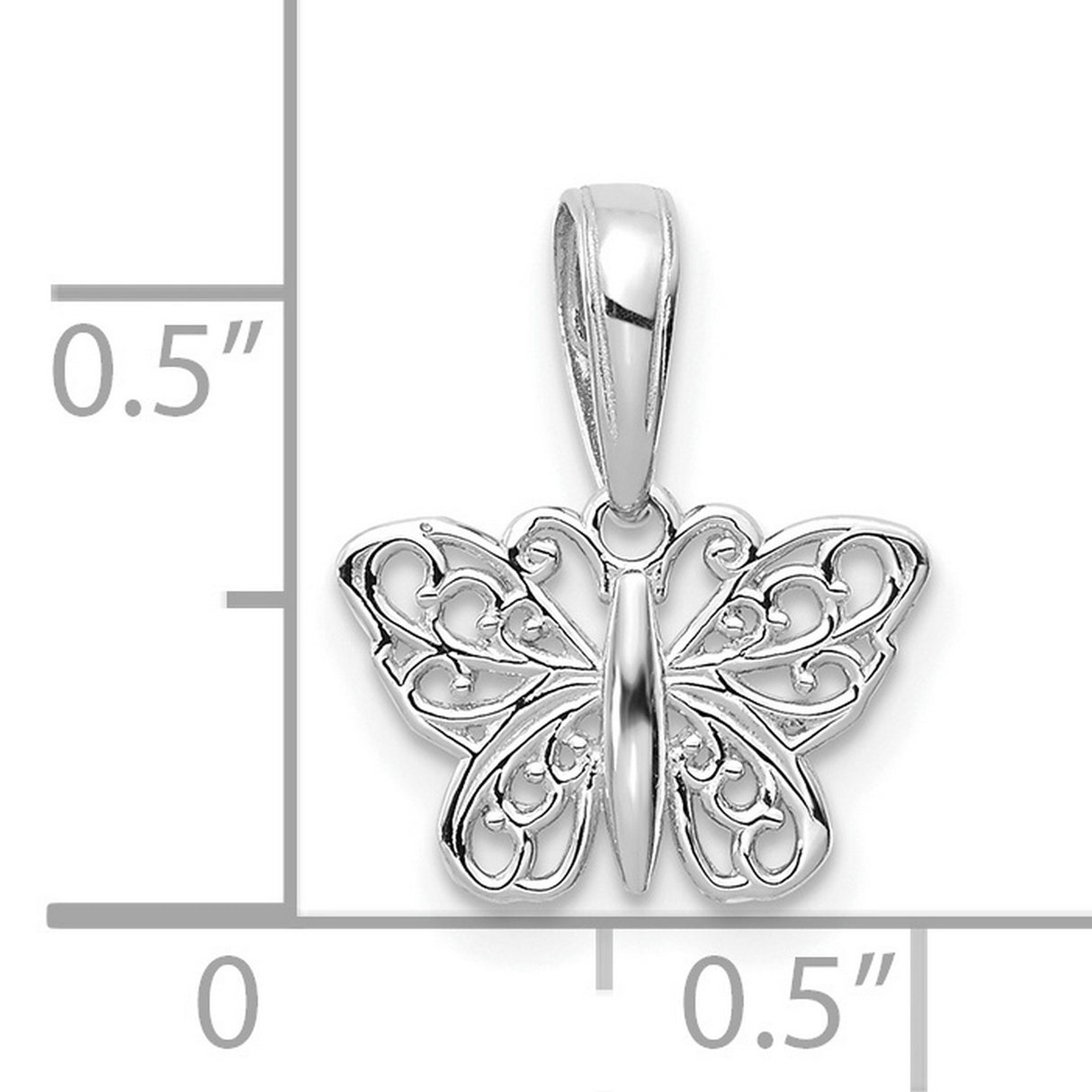 14k White Gold Butterfly Pendant with Delicate Filigree Openwork Design for Women