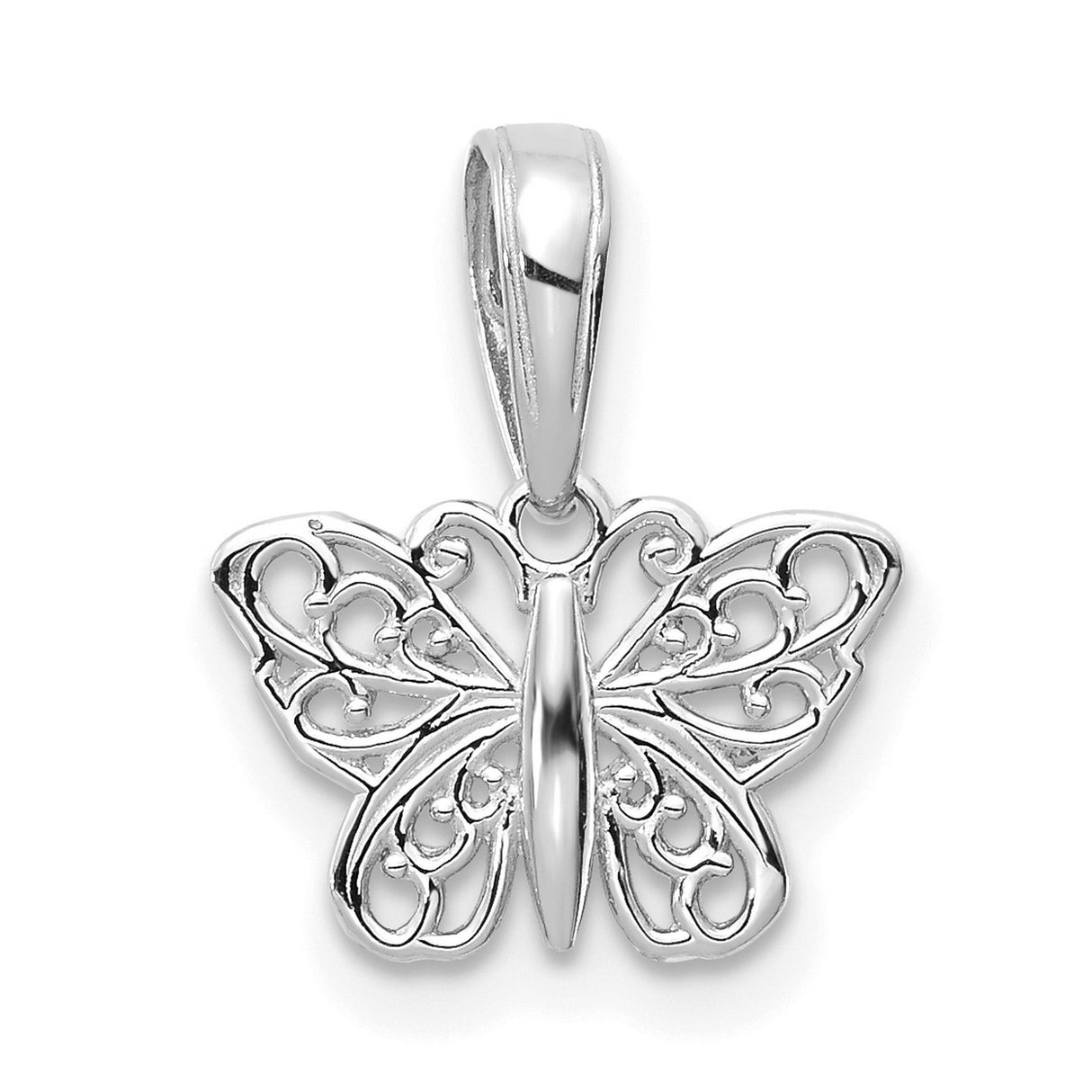 14k White Gold Butterfly Pendant with Delicate Filigree Openwork Design for Women