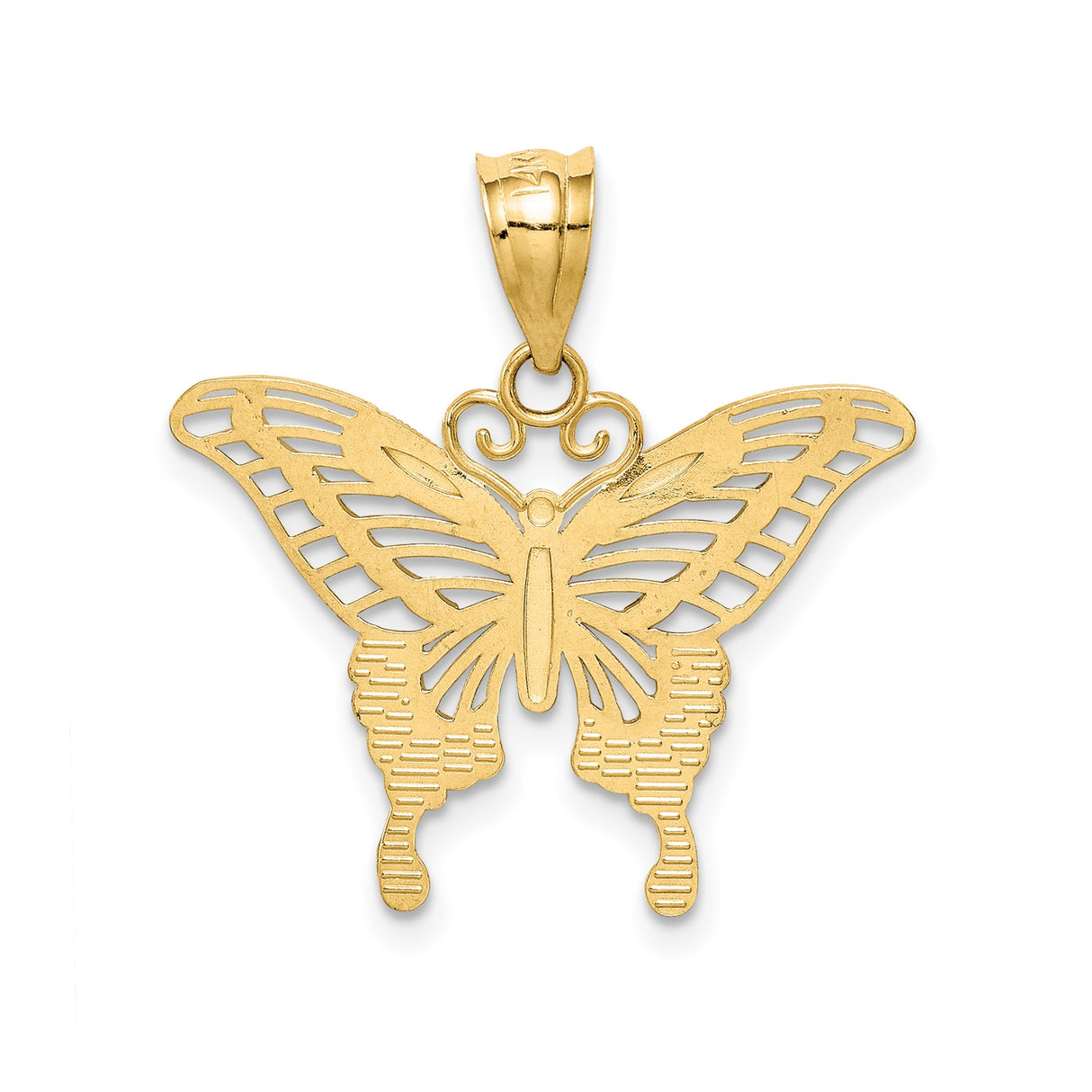 14k Two-Tone Gold Butterfly Pendant with Openwork Wings and Rhodium Accents