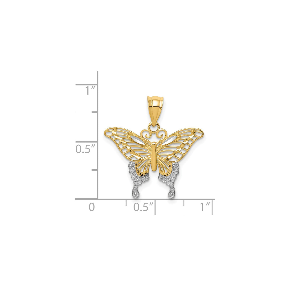 14k Two-Tone Gold Butterfly Pendant with Openwork Wings and Rhodium Accents