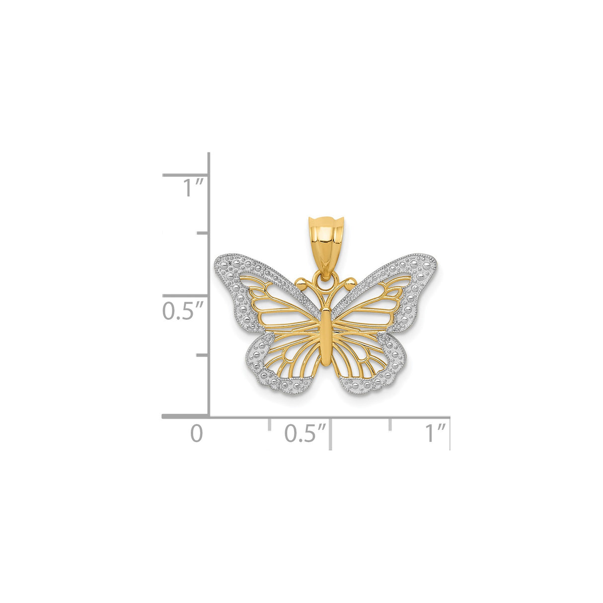 14k Multi-Tone Gold Butterfly Pendant with Rhodium Accents and Filigree Design