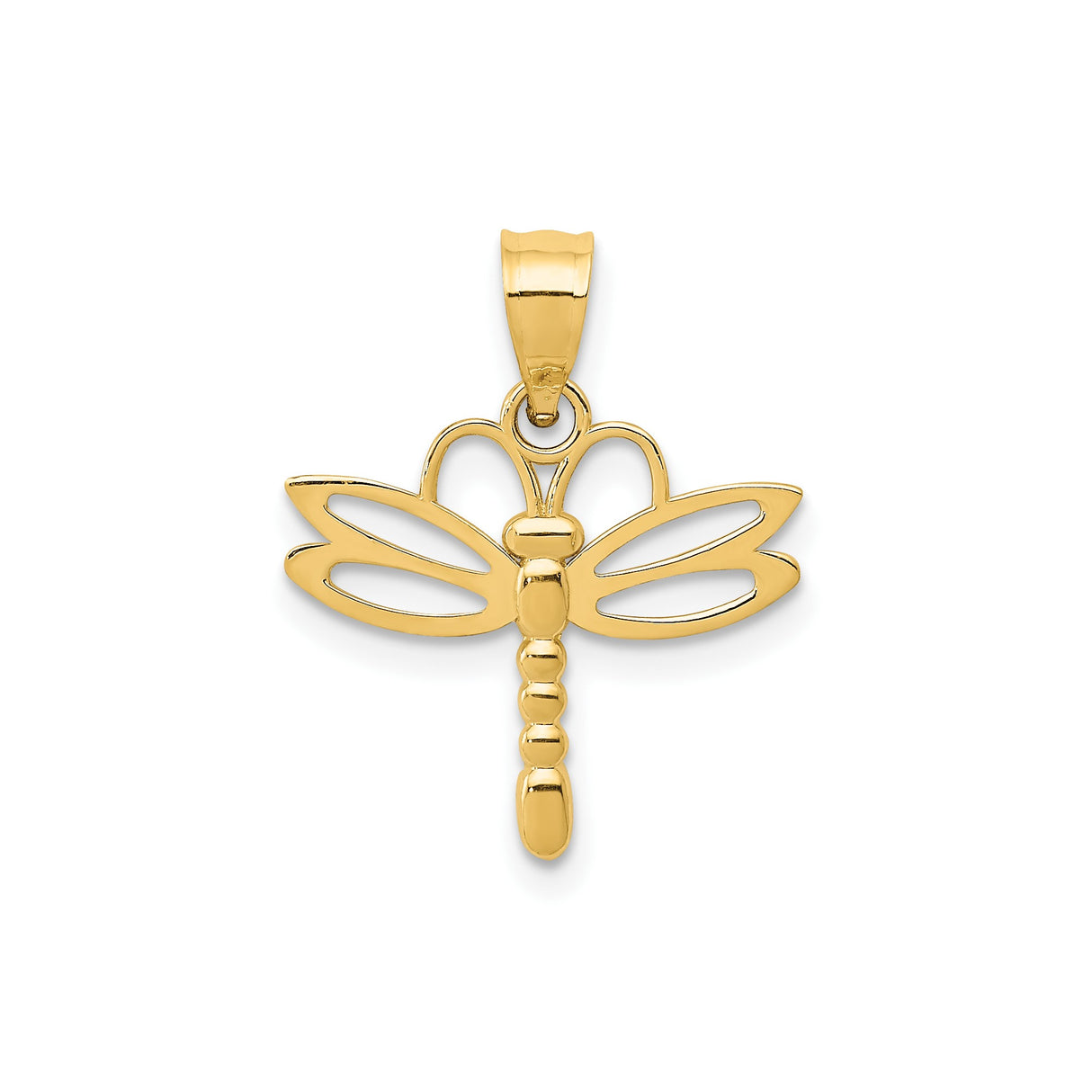 14k Yellow Gold Dragonfly Pendant with Openwork Cutout Wings, Nature-Inspired Spiritual Jewelry for Women