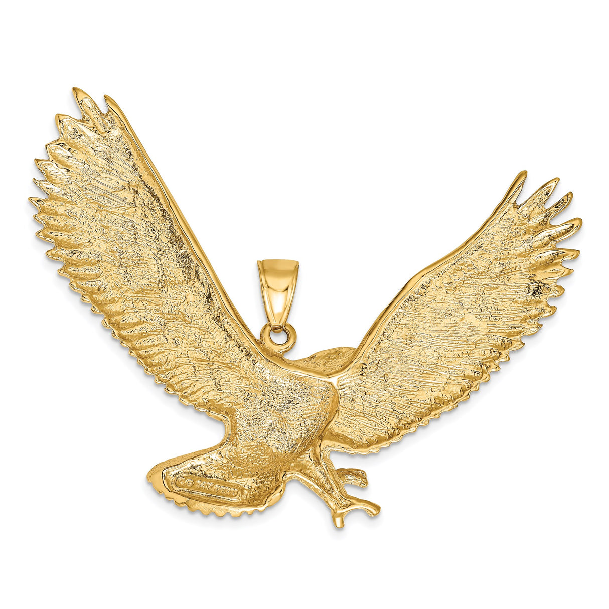14k Yellow Gold Eagle Pendant with Outstretched Wings, Patriotic Military Style Charm for Men