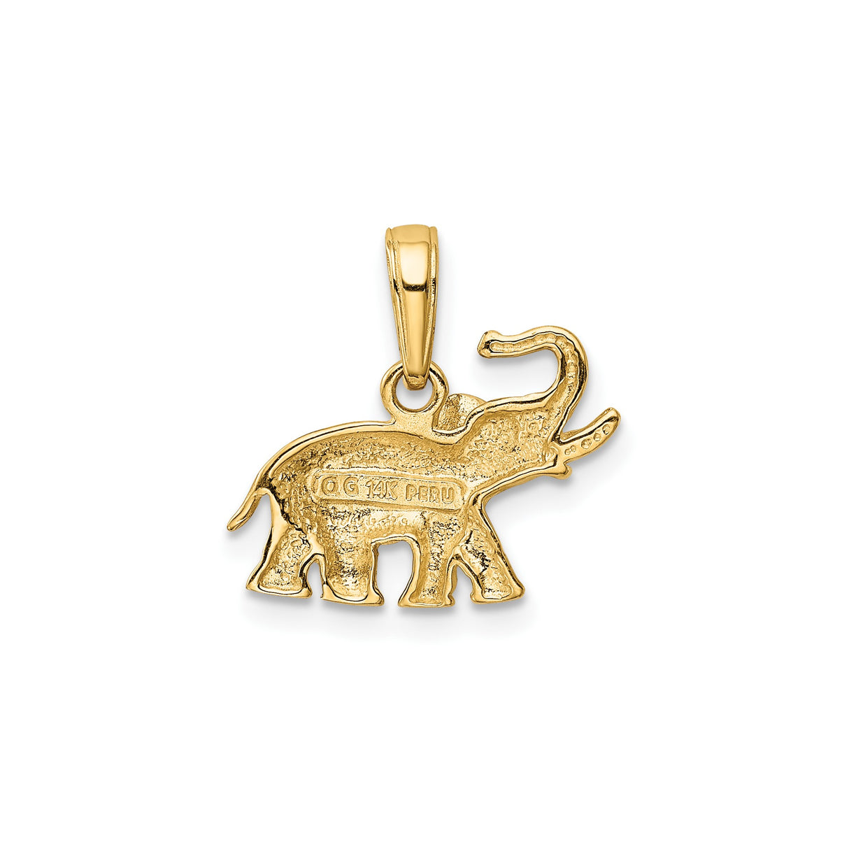 14k Yellow Gold Elephant Pendant with Raised Trunk, Animal Charm for Luck and Wisdom
