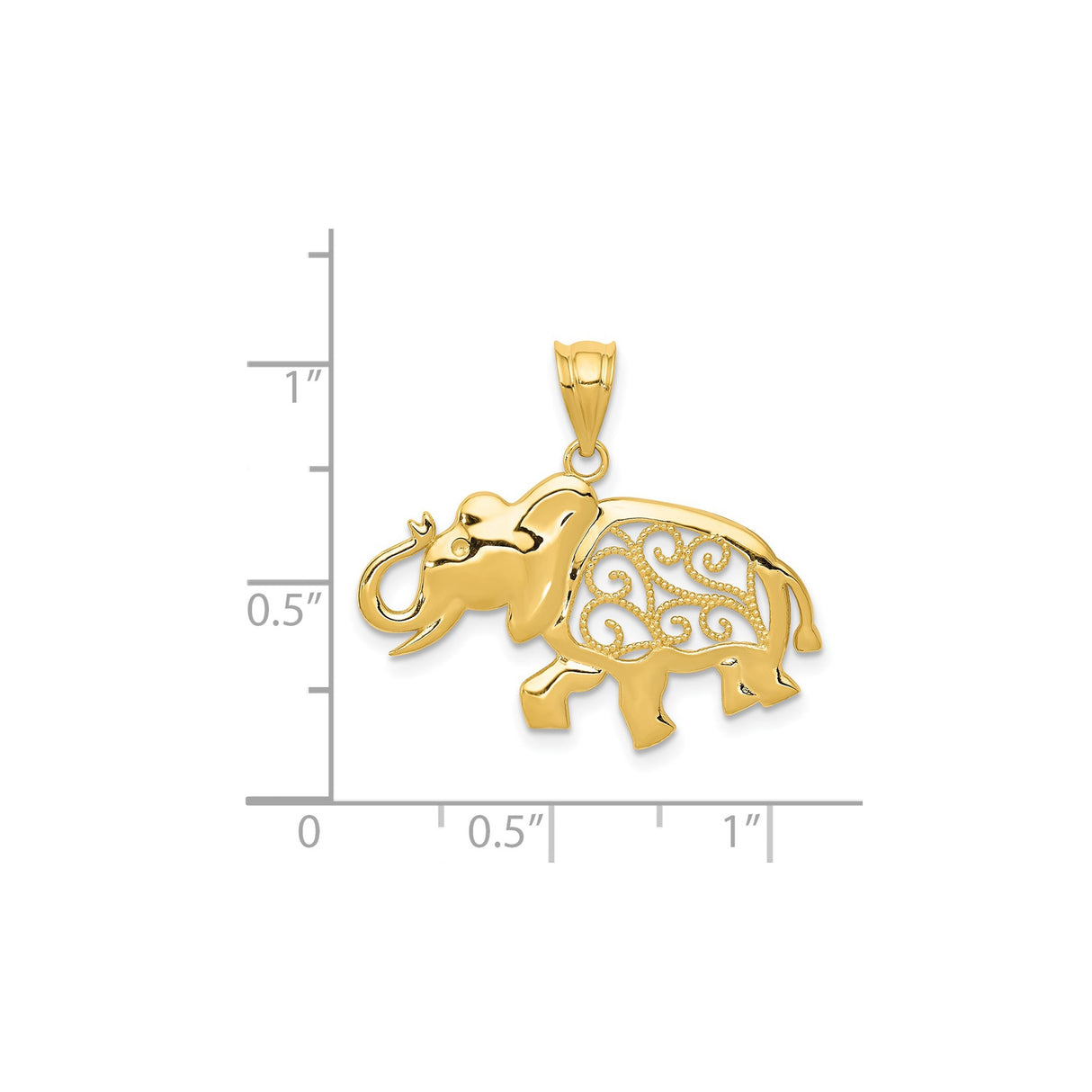 14k Yellow Gold Elephant Pendant with Ornate Filigree Design, Lucky Spiritual Amulet for Women