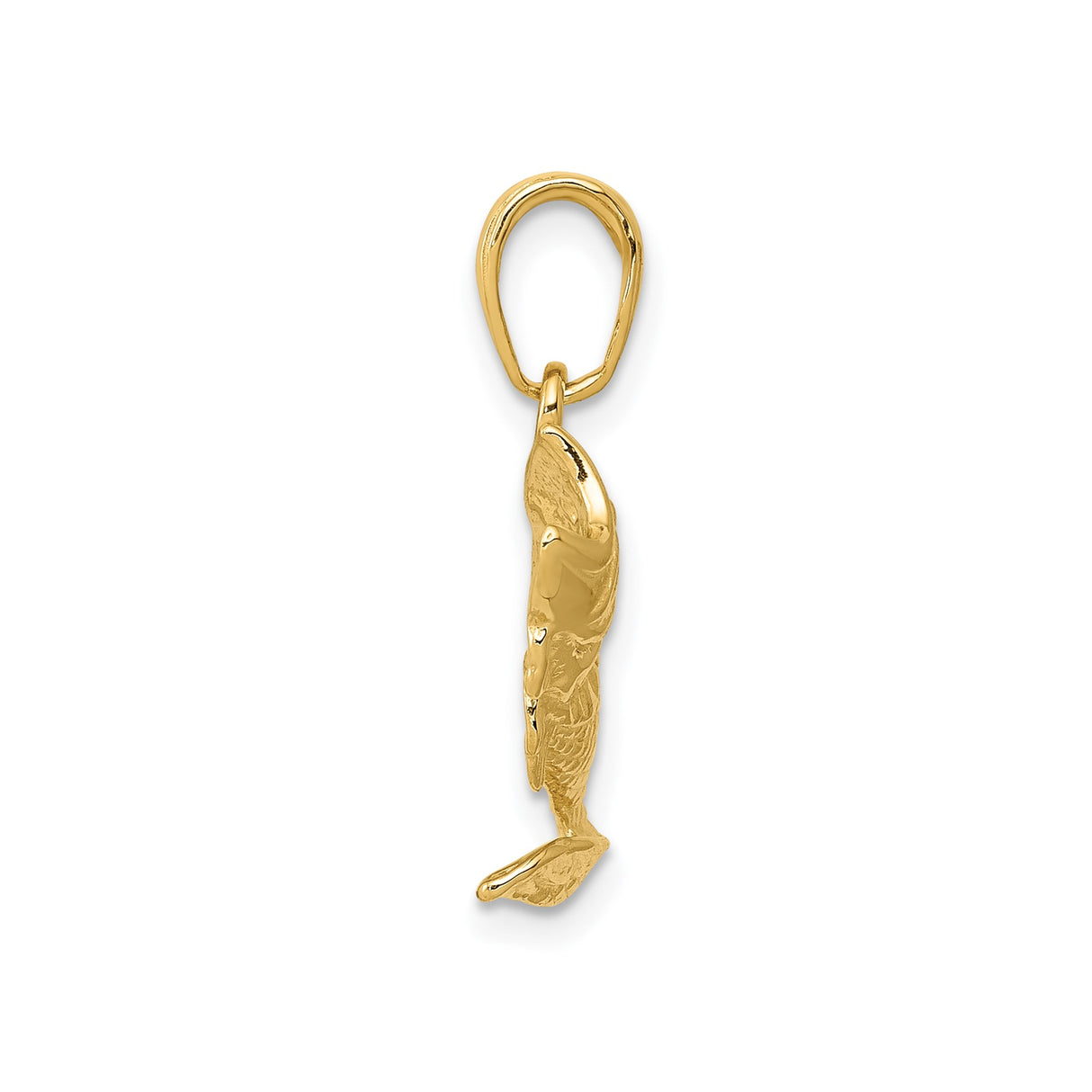 14k Yellow Gold Bass Fish Pendant with Textured Scales and Fins, Outdoor Nature Charm