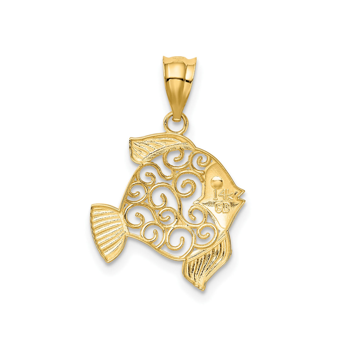 14k Yellow Gold Fish Pendant with Openwork Swirl Detail, Nautical and Faith-Inspired Design