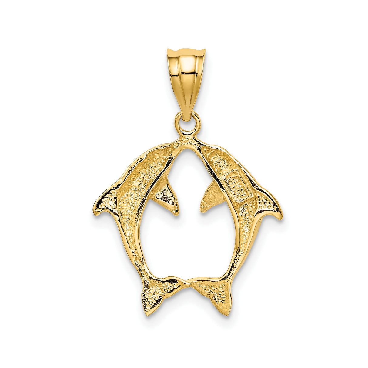 14k Yellow Gold Dolphin Pendant with Heart Shape and Ocean-Inspired Design
