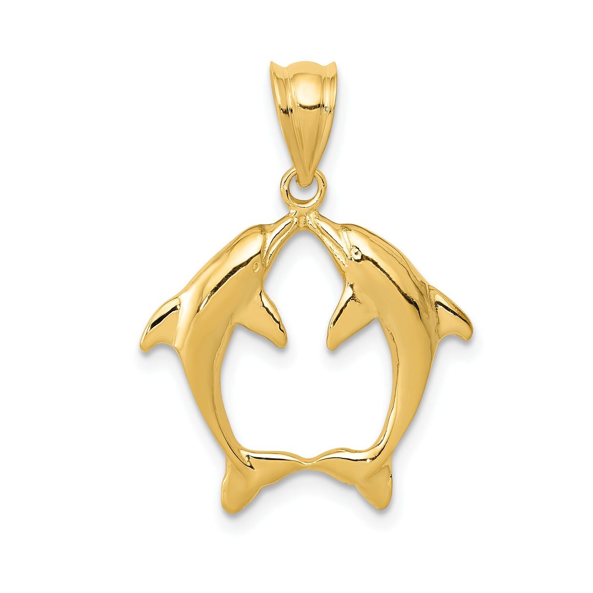 14k Yellow Gold Dolphin Pendant with Heart Shape and Ocean-Inspired Design