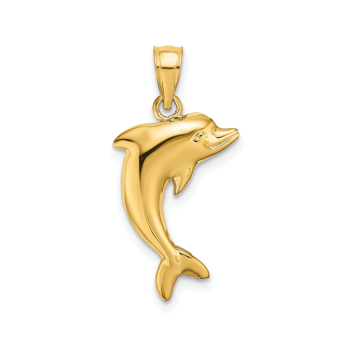 14k Yellow Gold Dolphin Pendant with Sleek Jumping Dolphin Design, Nautical Ocean-Inspired Charm