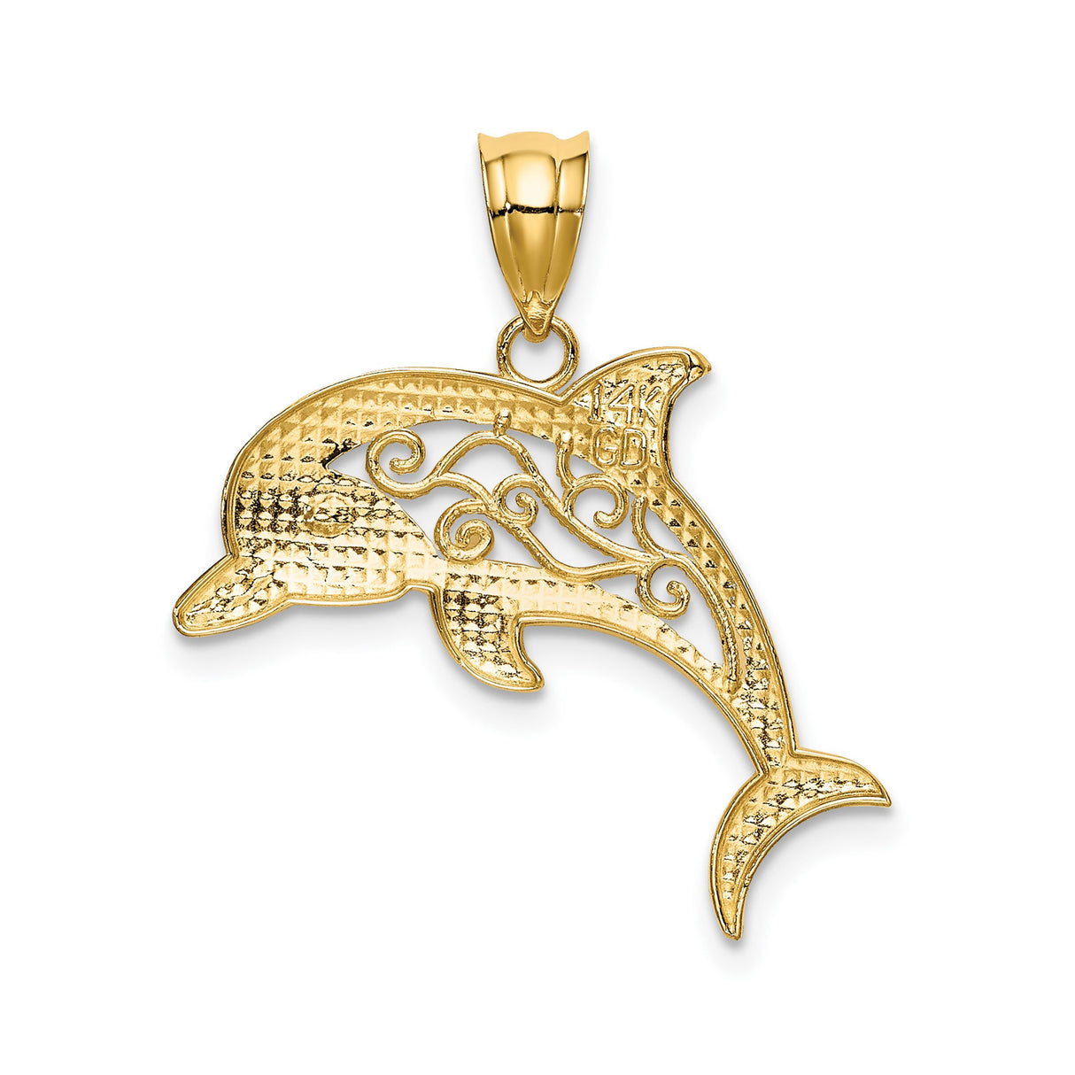 14k Yellow Gold Dolphin Pendant with Filigree Detailing, Ocean-Inspired Charm