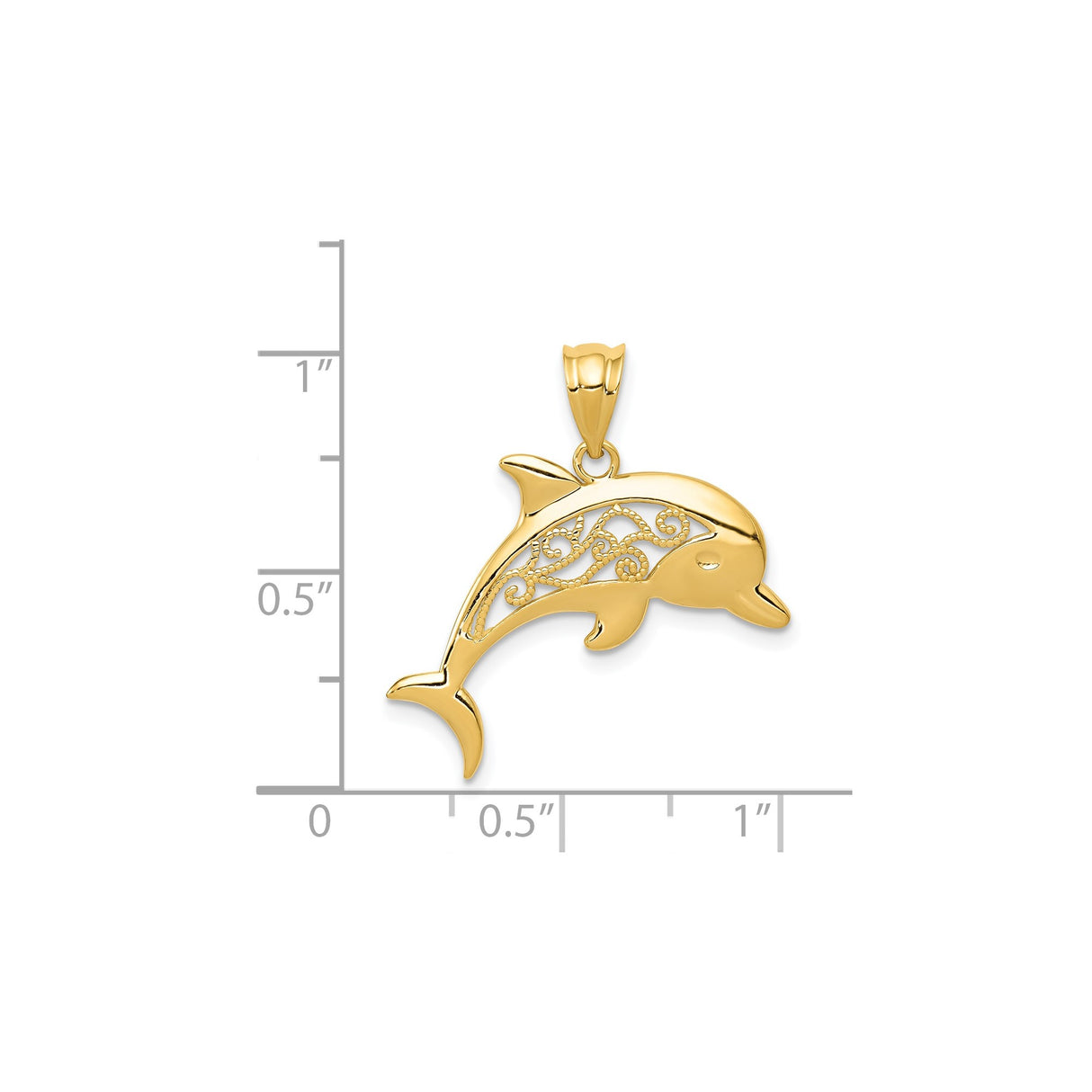 14k Yellow Gold Dolphin Pendant with Filigree Detailing, Ocean-Inspired Charm