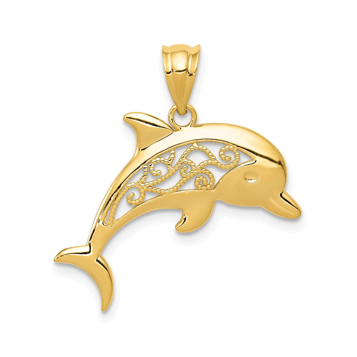 14k Yellow Gold Dolphin Pendant with Filigree Detailing, Ocean-Inspired Charm
