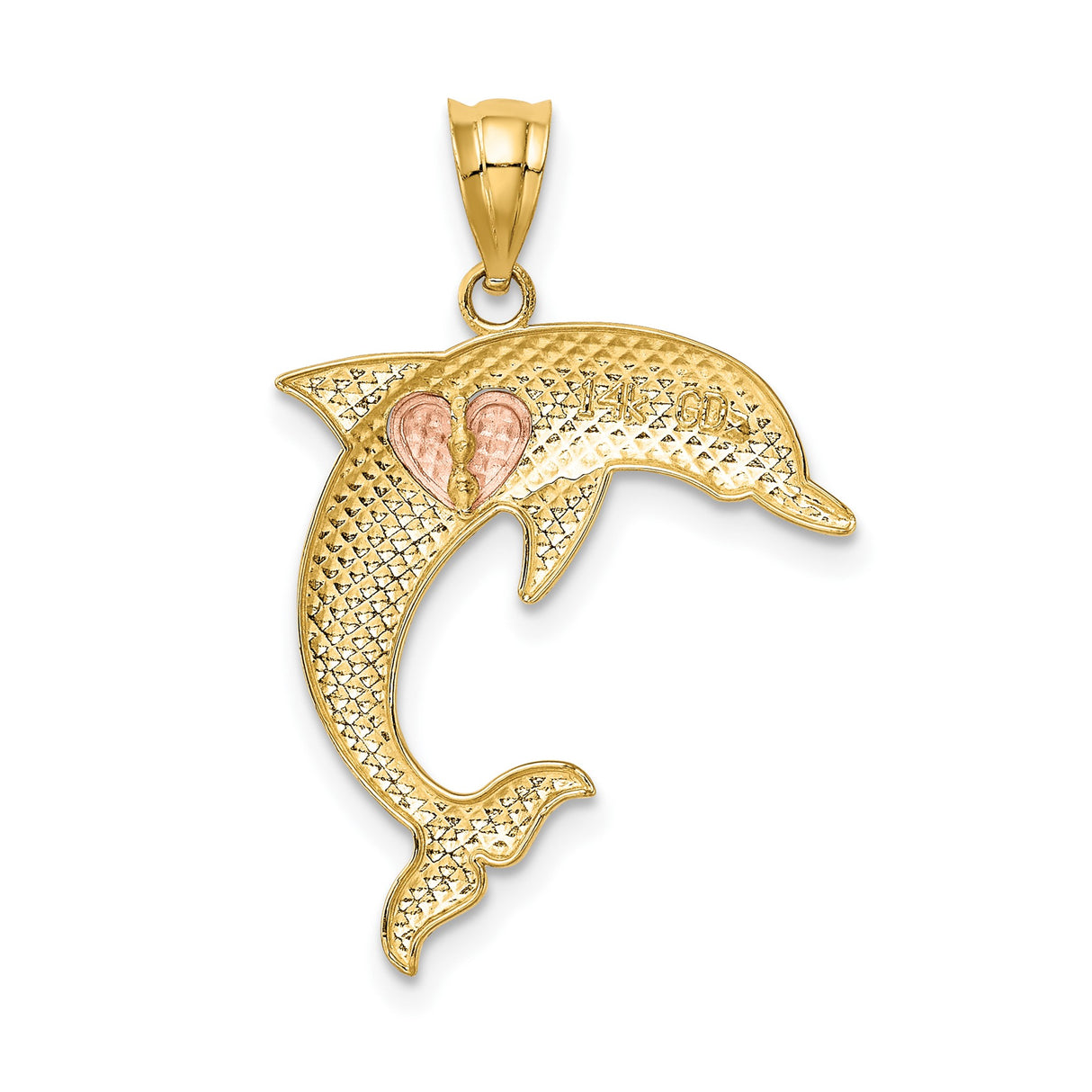 14k Two-Tone Gold Dolphin Pendant with Rose Gold Heart, Ocean-Inspired Charm for Women