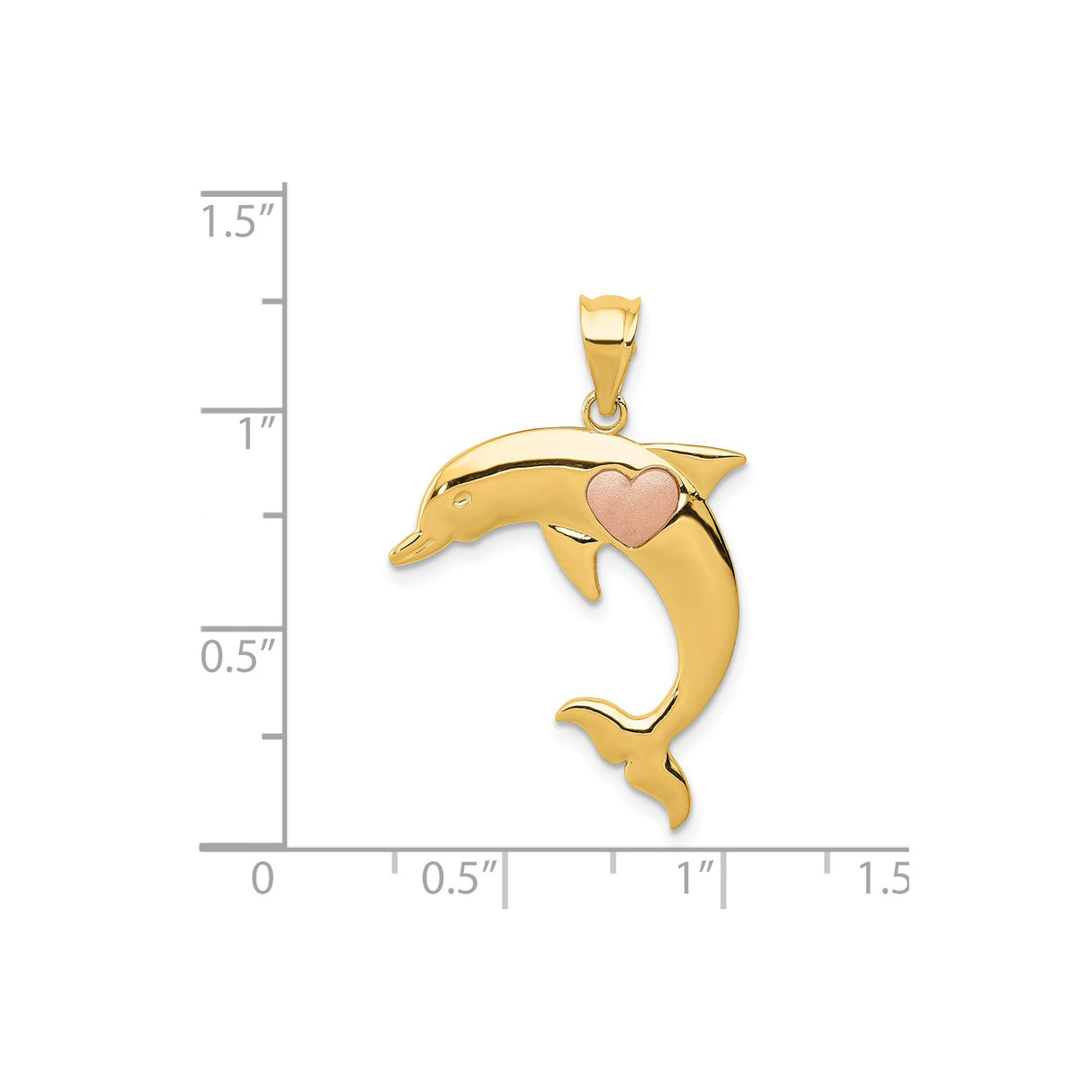 14k Two-Tone Gold Dolphin Pendant with Rose Gold Heart, Ocean-Inspired Charm for Women