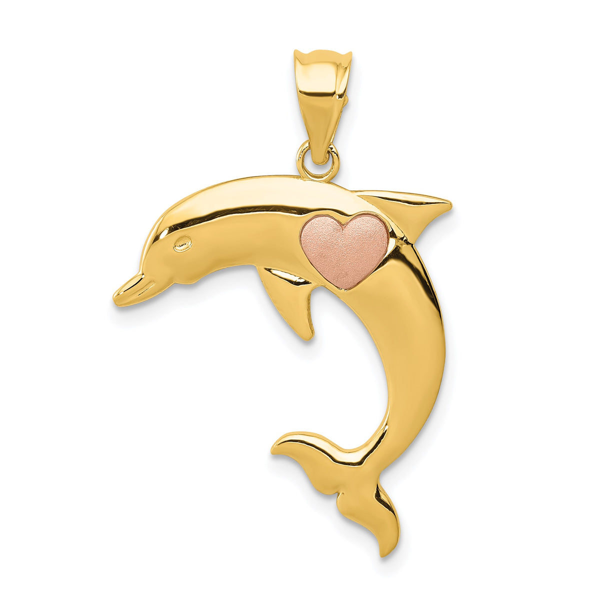 14k Two-Tone Gold Dolphin Pendant with Rose Gold Heart, Ocean-Inspired Charm for Women