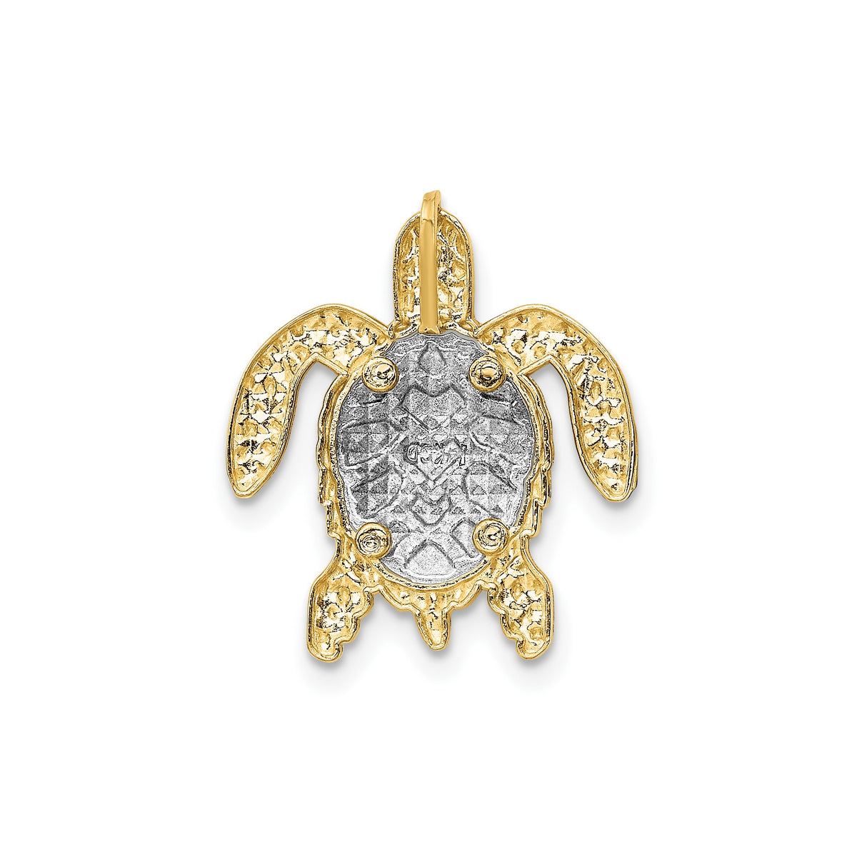 14k Two-Tone Gold Sea Turtle Pendant with Textured Silver Shell and Yellow Gold Flippers