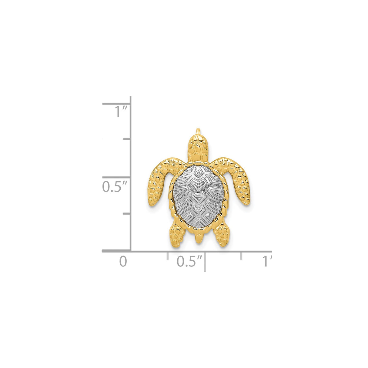 14k Two-Tone Gold Sea Turtle Pendant with Textured Silver Shell and Yellow Gold Flippers