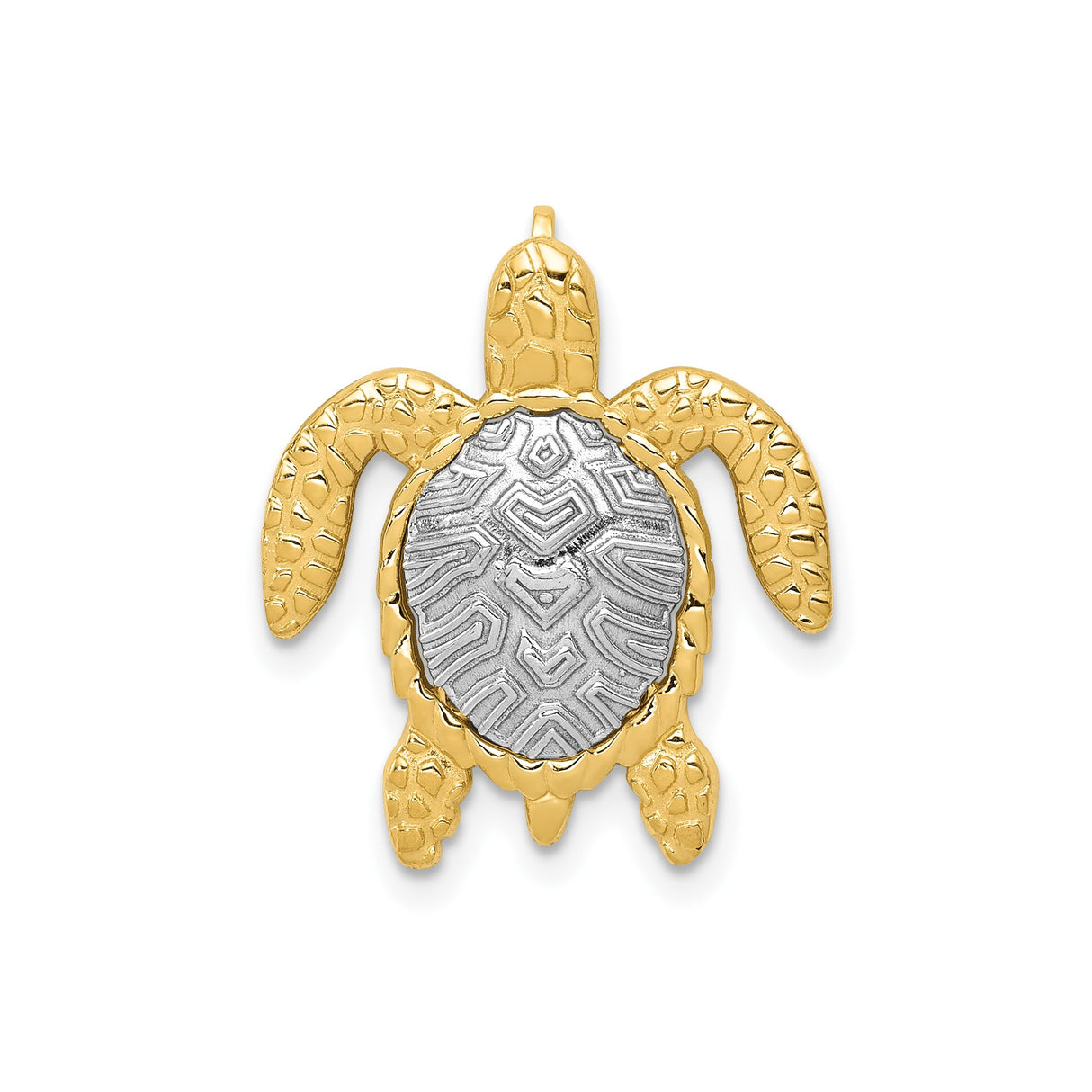 14k Two-Tone Gold Sea Turtle Pendant with Textured Silver Shell and Yellow Gold Flippers